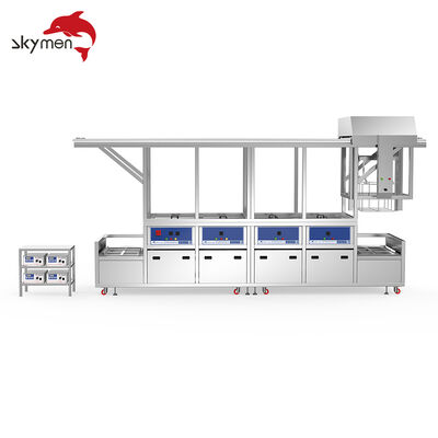 Semi-automatische ultrasone reinigingsmachine met meerdere tanks en gemotoriseerd lift- en transfersysteem